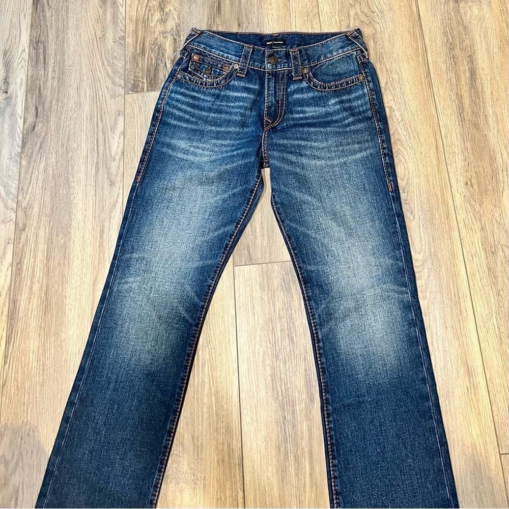 TRUE RELIGION RICKY SUPER T STITCH RELAXED STRAIGHT MENS DARK WASH 31 NEW - Thumbnail 4