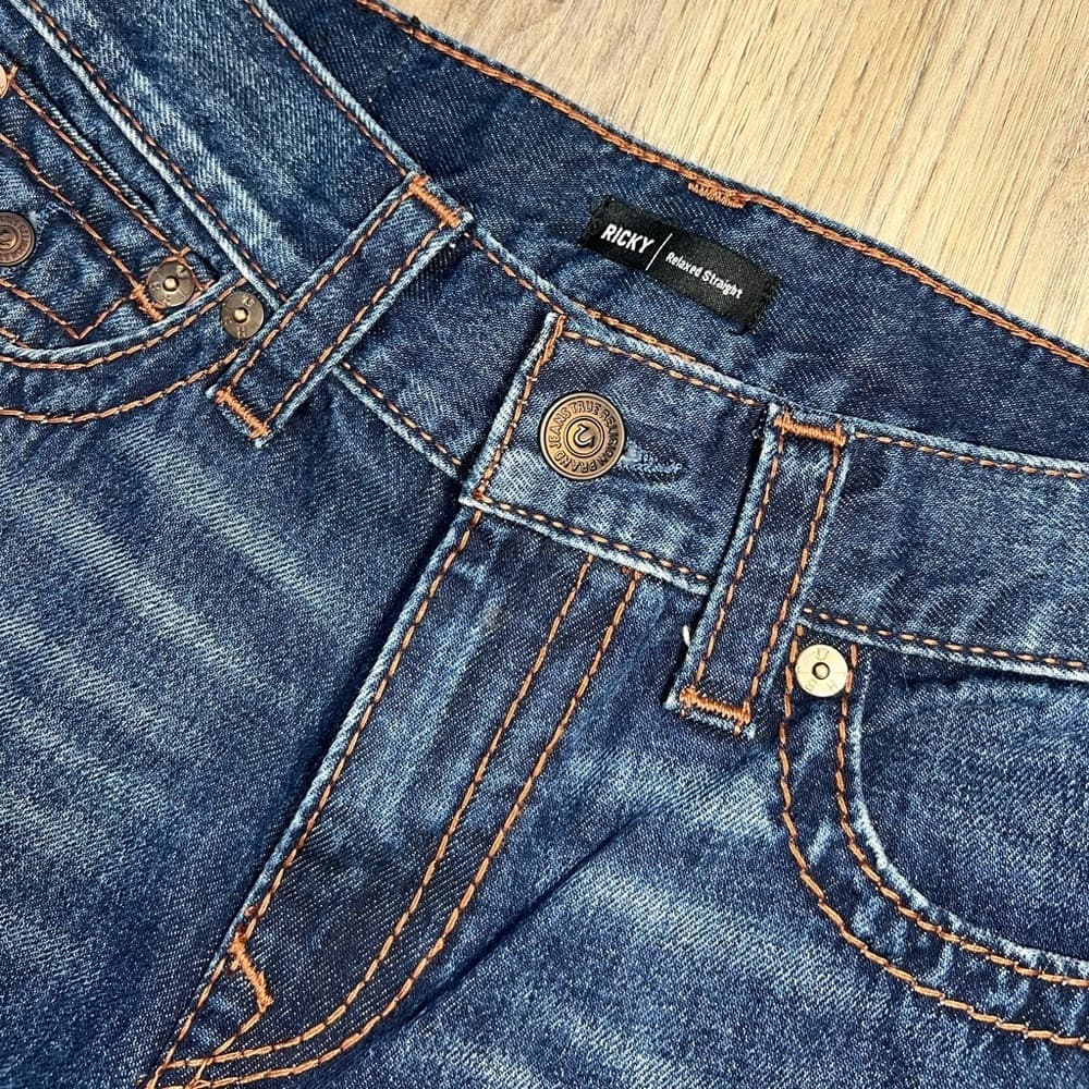 TRUE RELIGION RICKY SUPER T STITCH RELAXED STRAIGHT MENS DARK WASH 31 NEW - Thumbnail 12