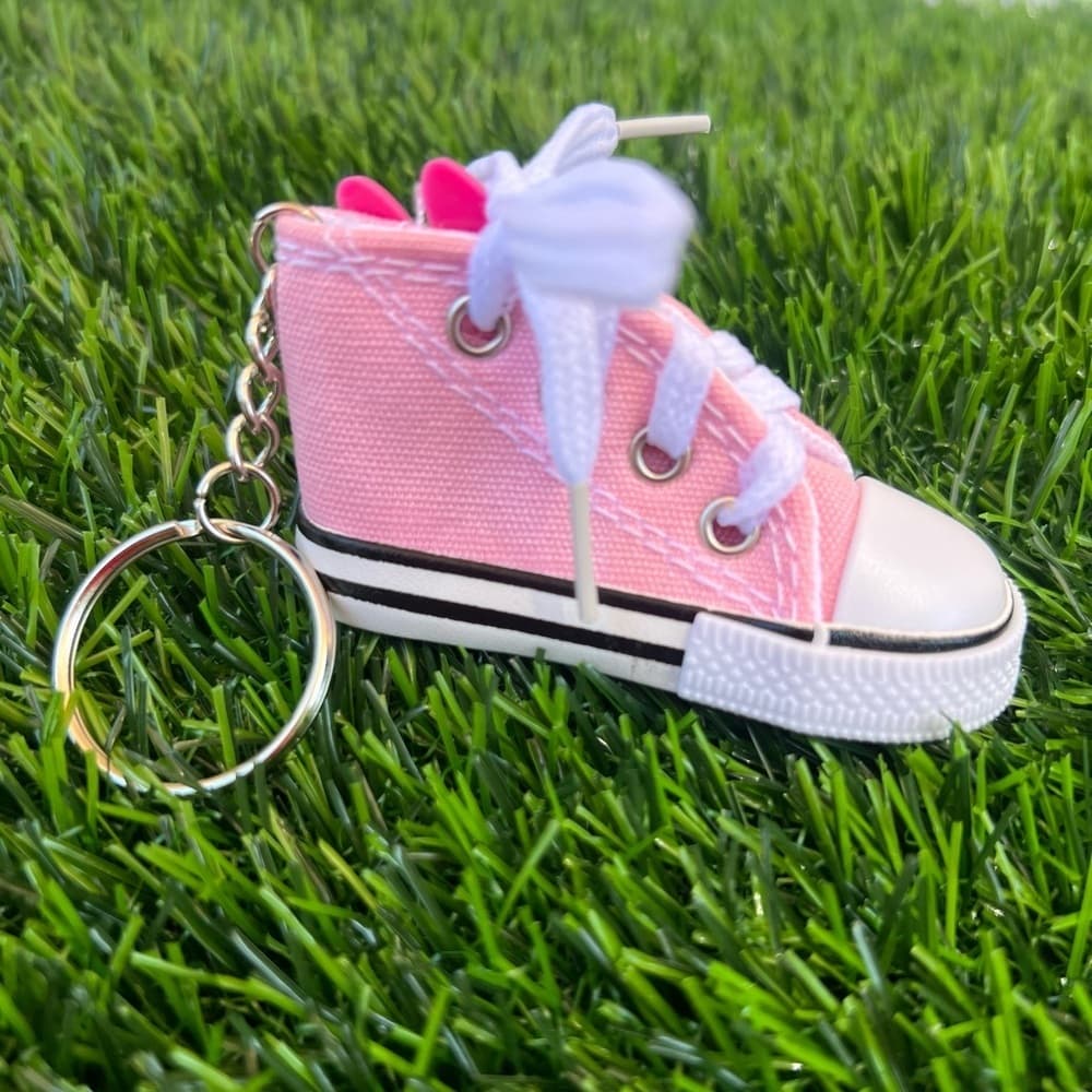 Smiley Monster on Pink Lace Up Hi Top Tennis Shoe Keychain Purse Charm - Thumbnail 3