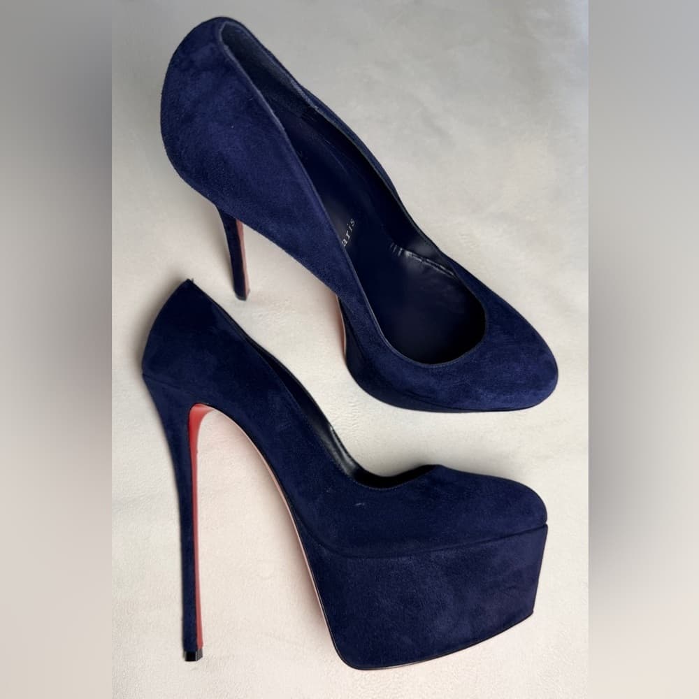 Christian Louboutin Lady 160 mm Pumps Navy Blue Suede Platform Heels Size EU 40 - Thumbnail 7