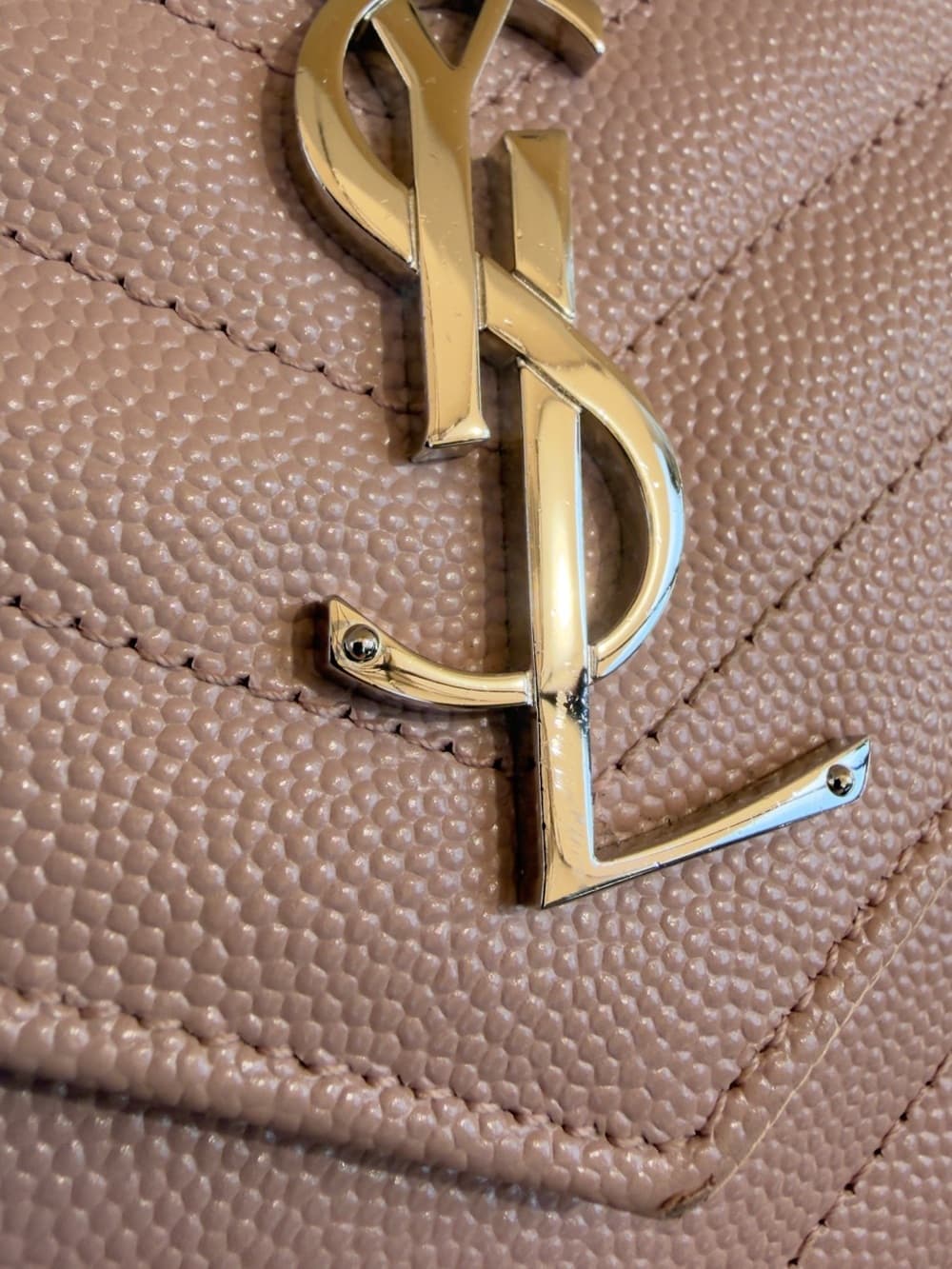 Saint Laurent CASSANDRE Silver Chain Wallet GRAIN DE POUDRE LEATHER Pink Beige - Thumbnail 8