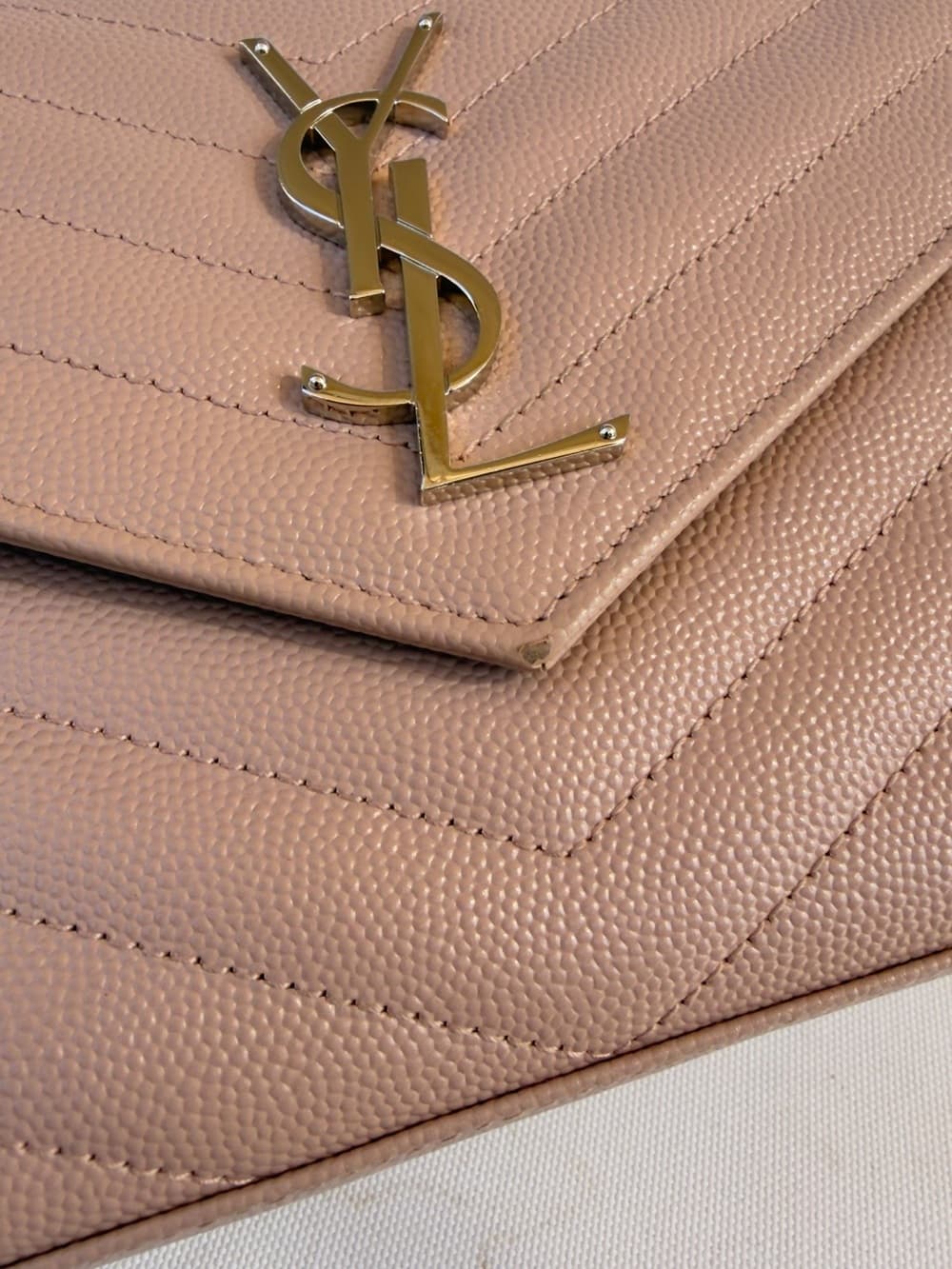 Saint Laurent CASSANDRE Silver Chain Wallet GRAIN DE POUDRE LEATHER Pink Beige - Thumbnail 4