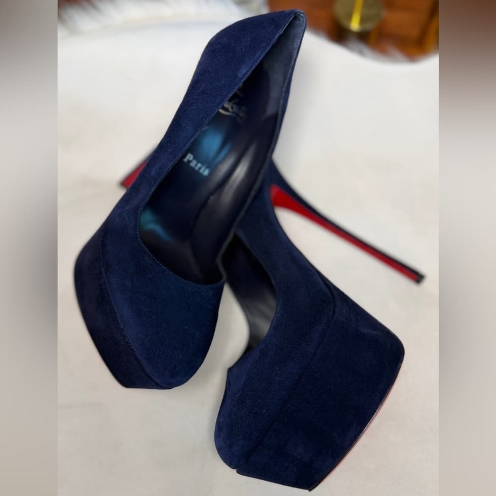 Christian Louboutin Lady 160 mm Pumps Navy Blue Suede Platform Heels Size EU 40 - Thumbnail 5