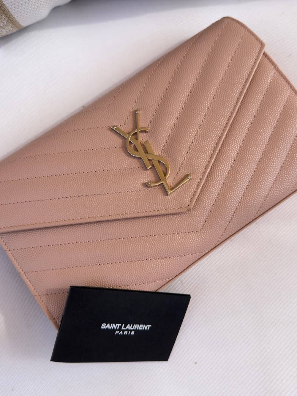 Saint Laurent CASSANDRE Silver Chain Wallet GRAIN DE POUDRE LEATHER Pink Beige - Thumbnail 6