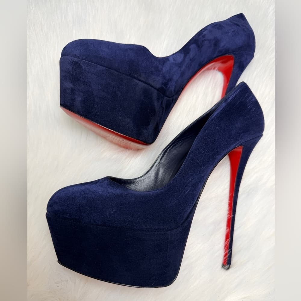 Christian Louboutin Lady 160 mm Pumps Navy Blue Suede Platform Heels Size EU 40 - Thumbnail 3
