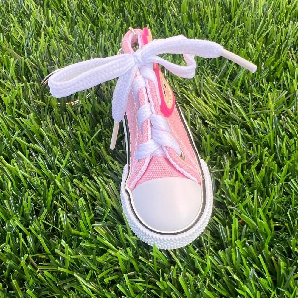 Smiley Monster on Pink Lace Up Hi Top Tennis Shoe Keychain Purse Charm - Thumbnail 4