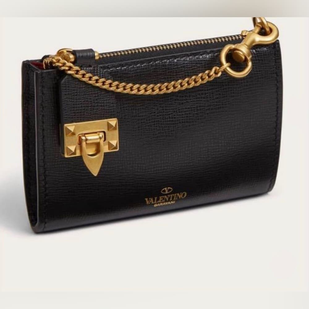 Valentino Garavani Rockstud Zipper Coin Purse Cardholder Grainy Calfskin Leather - Thumbnail 2
