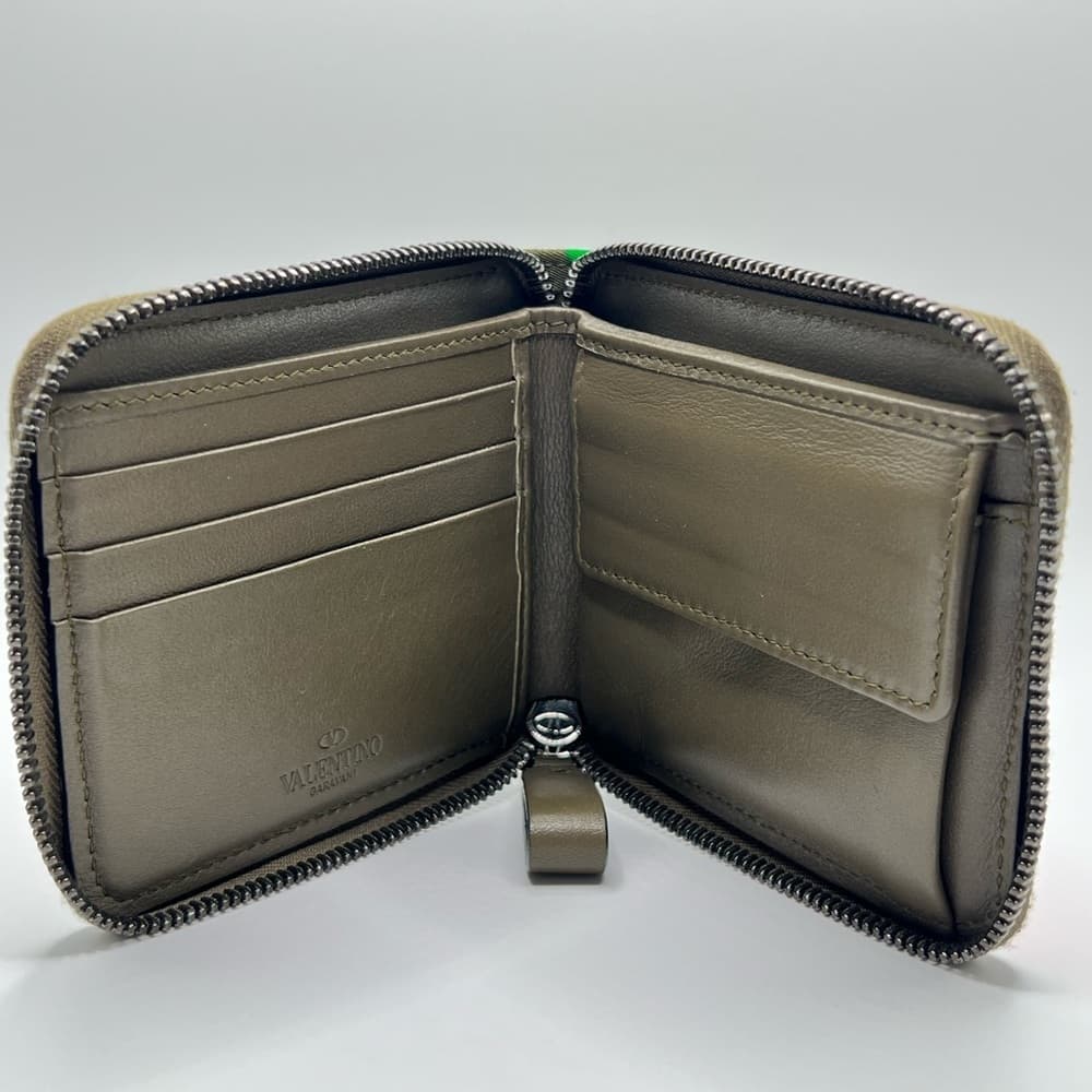 NEW VALENTINO GARAVANI Camouflage Nylon Leather Zip Around Compact Wallet - Thumbnail 3