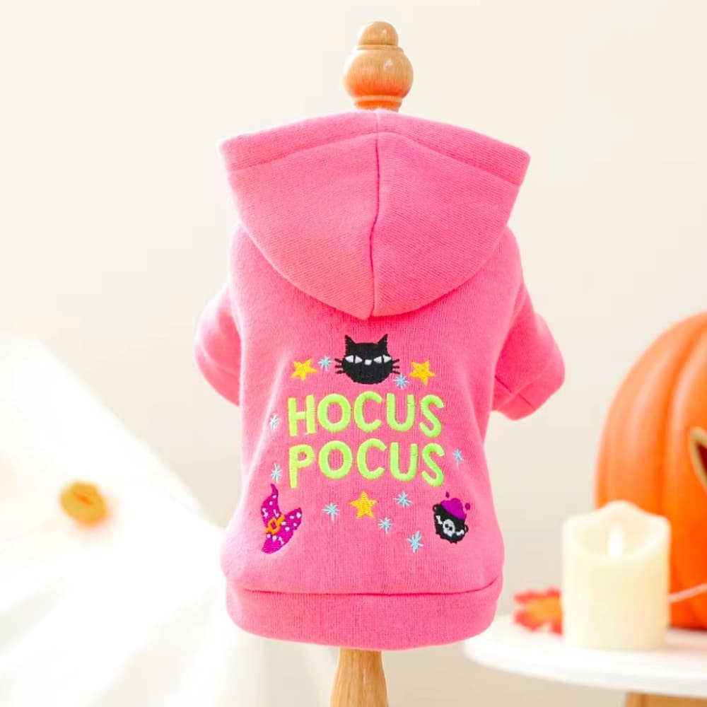 Hocus Pocus Pink Embroidered Front Snap Close Dog Sweater Halloween - Thumbnail 2