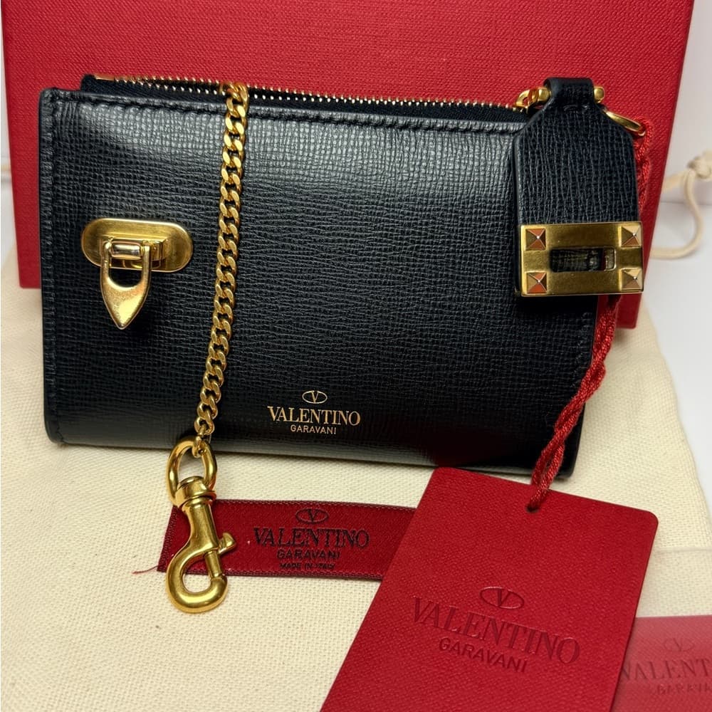 Valentino Garavani Rockstud Zipper Coin Purse Cardholder Grainy Calfskin Leather - Thumbnail 3