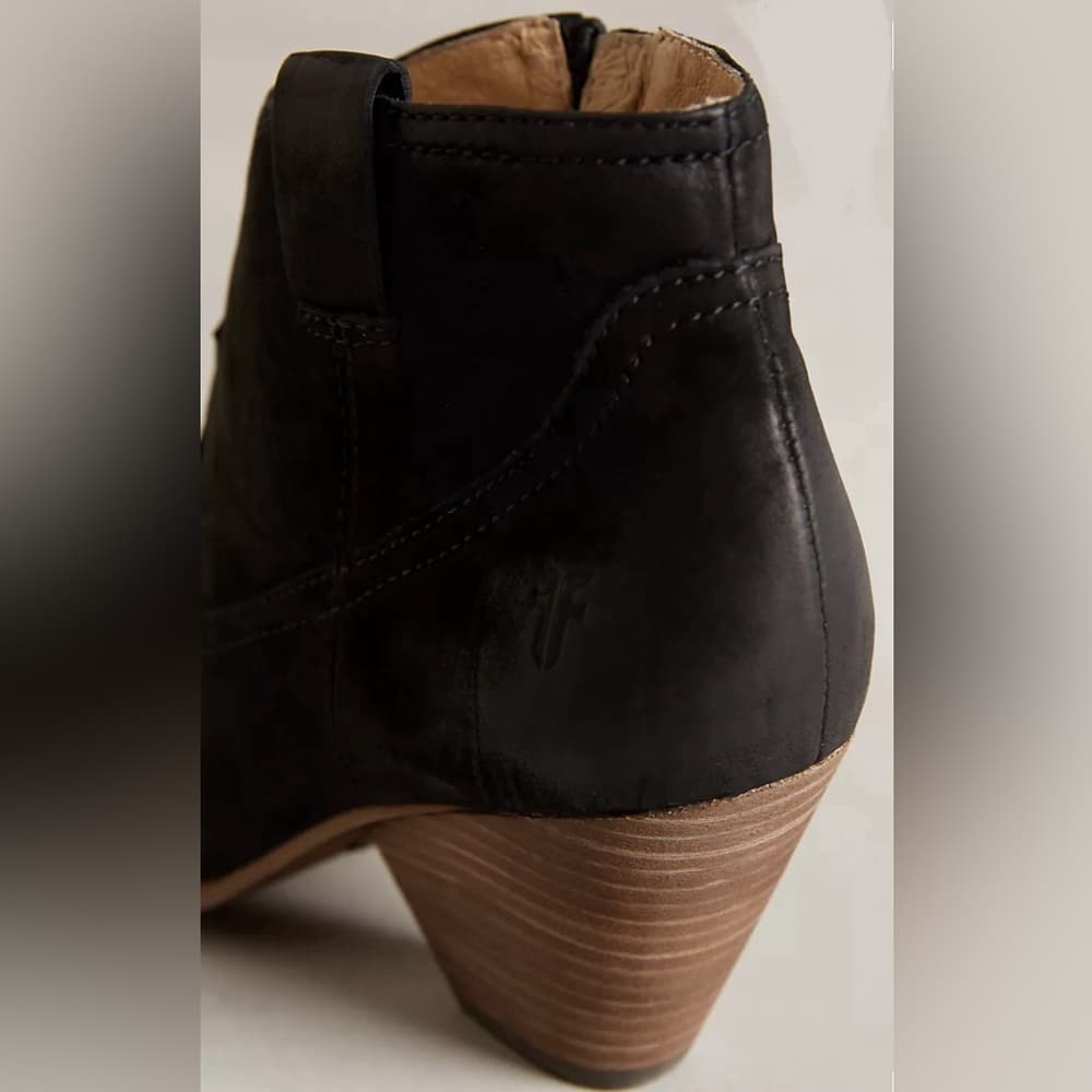 FRYE Reina Black Suede Oil Slick Leather Ankle Chunky Heel Booties US 7 - Thumbnail 2