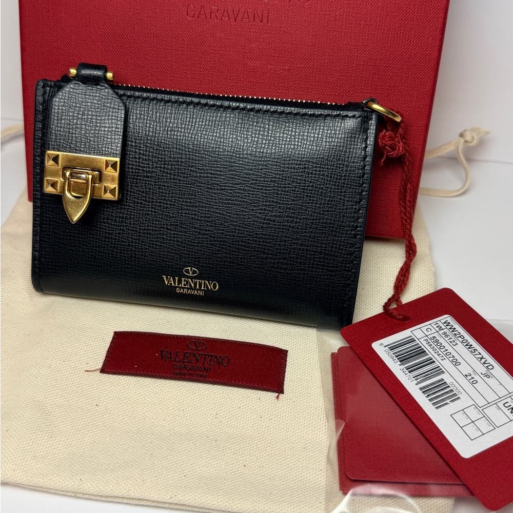 Valentino Garavani Rockstud Zipper Coin Purse Cardholder Grainy Calfskin Leather - Thumbnail 4