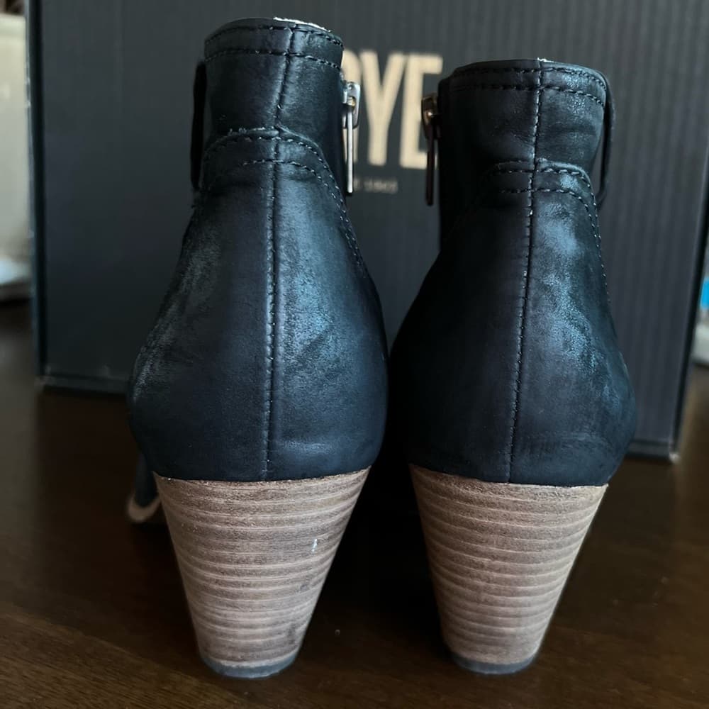 FRYE Reina Black Suede Oil Slick Leather Ankle Chunky Heel Booties US 7 - Thumbnail 12