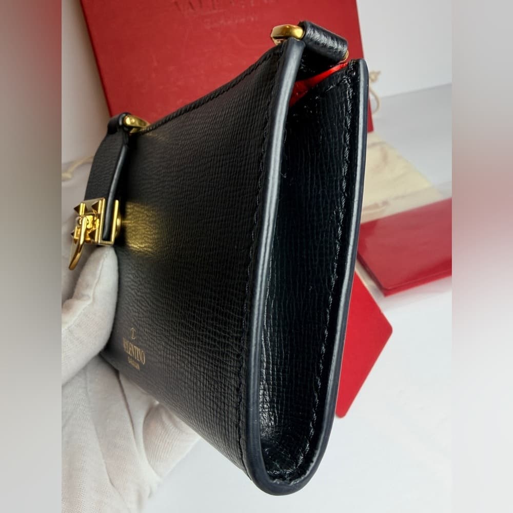 Valentino Garavani Rockstud Zipper Coin Purse Cardholder Grainy Calfskin Leather - Thumbnail 10