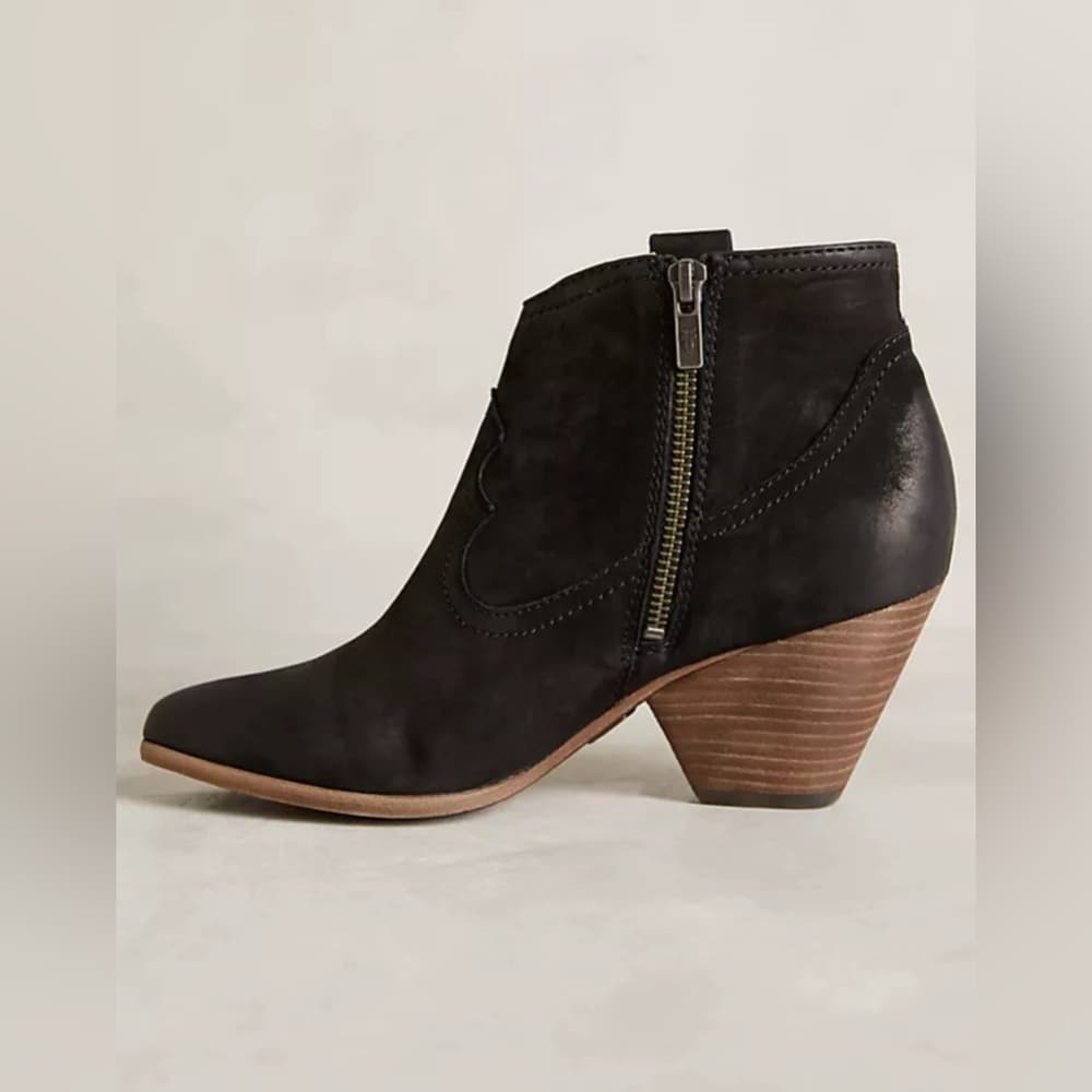 FRYE Reina Black Suede Oil Slick Leather Ankle Chunky Heel Booties US 7 - Thumbnail 3
