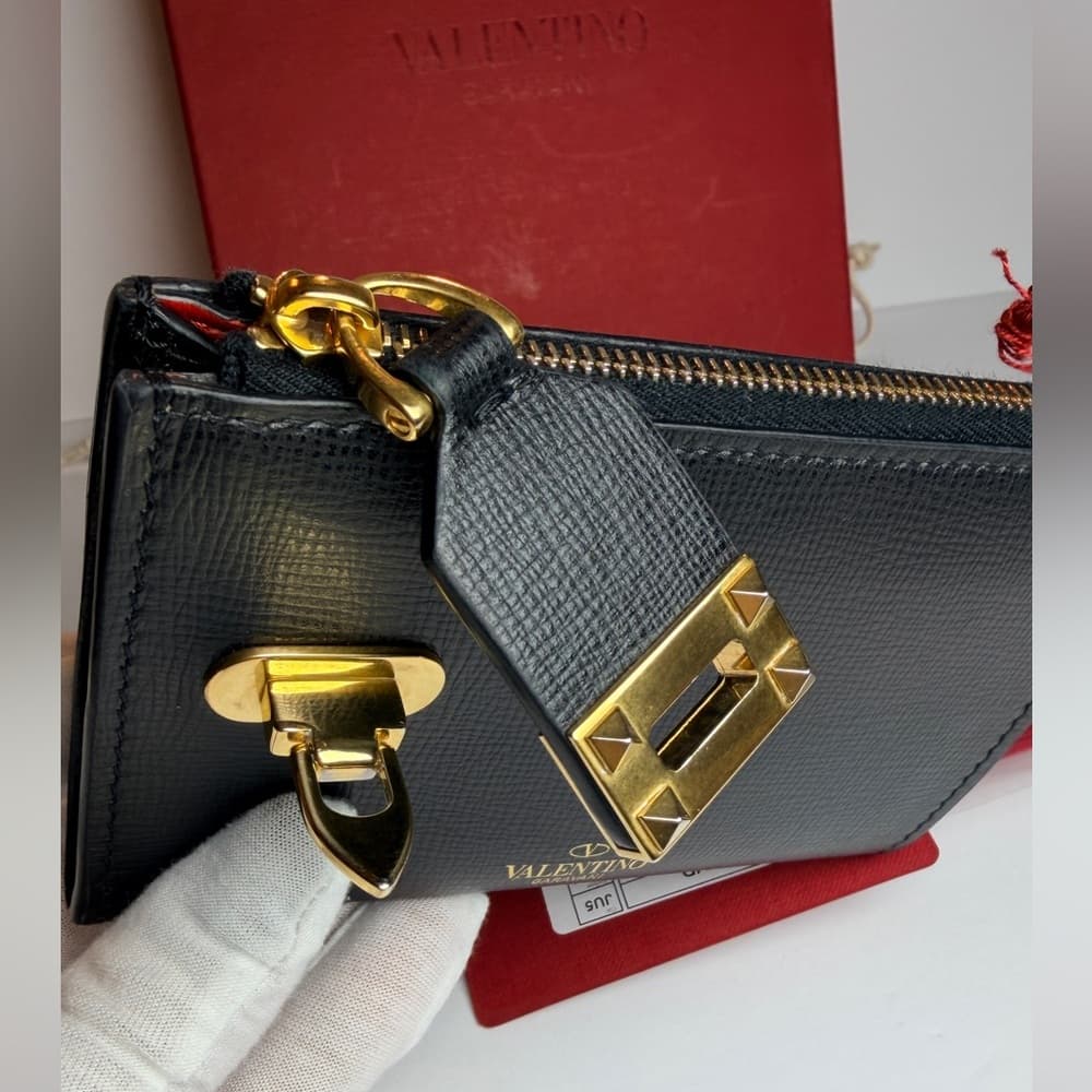 Valentino Garavani Rockstud Zipper Coin Purse Cardholder Grainy Calfskin Leather - Thumbnail 7