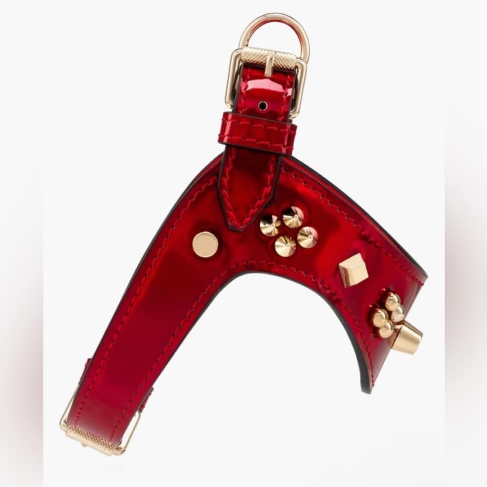Christian Louboutin LoubiHarness XS Psychic Patent Red Leather Gold Tone Spikes - Thumbnail 3