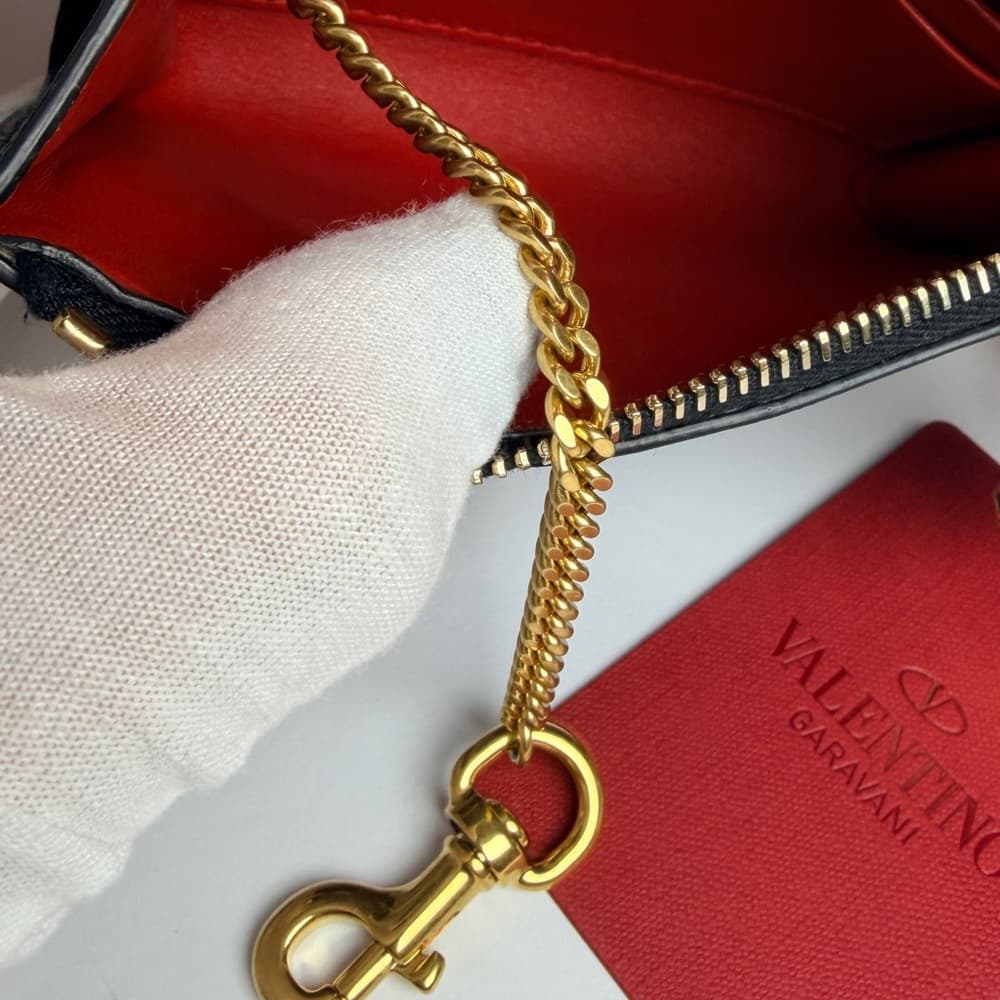 Valentino Garavani Rockstud Zipper Coin Purse Cardholder Grainy Calfskin Leather - Thumbnail 12
