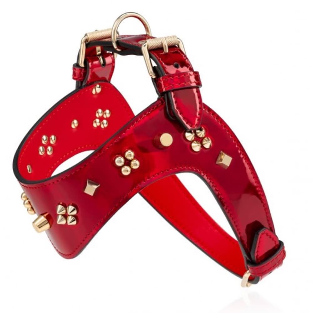 Christian Louboutin LoubiHarness XS Psychic Patent Red Leather Gold Tone Spikes - Thumbnail 4