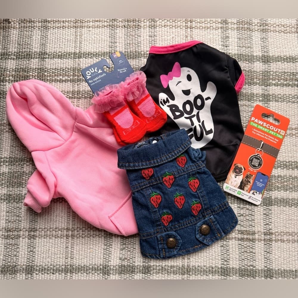 Dog Cat Sweater Jean Jacket PawScout Pet Recovery QR Scan Tag Bundle 5 piece XS - Thumbnail 2