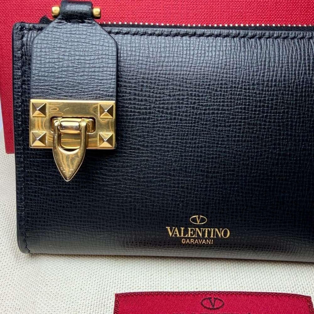 Valentino Garavani Rockstud Zipper Coin Purse Cardholder Grainy Calfskin Leather - Thumbnail 5