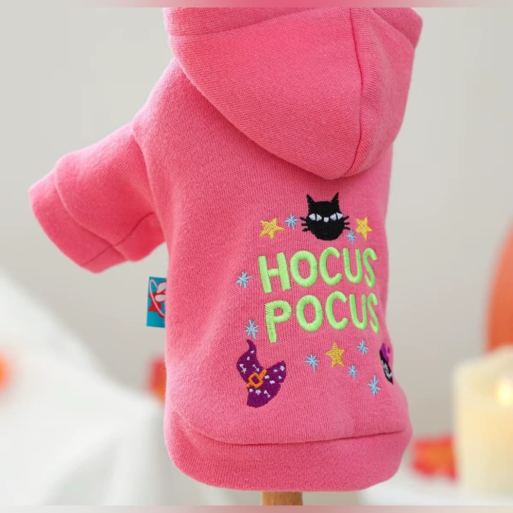 Hocus Pocus Pink Embroidered Front Snap Close Dog Sweater Halloween - Thumbnail 4