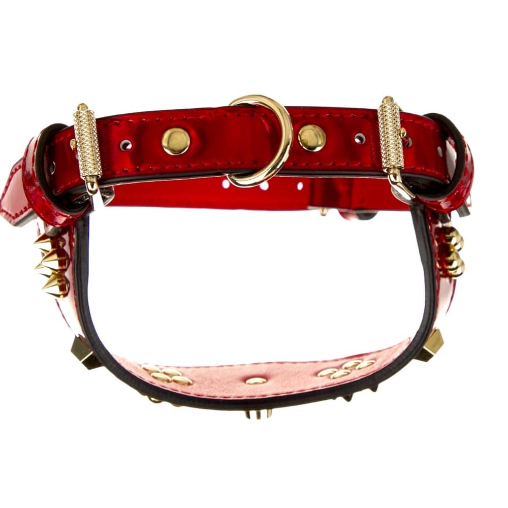 Christian Louboutin LoubiHarness XS Psychic Patent Red Leather Gold Tone Spikes - Thumbnail 5