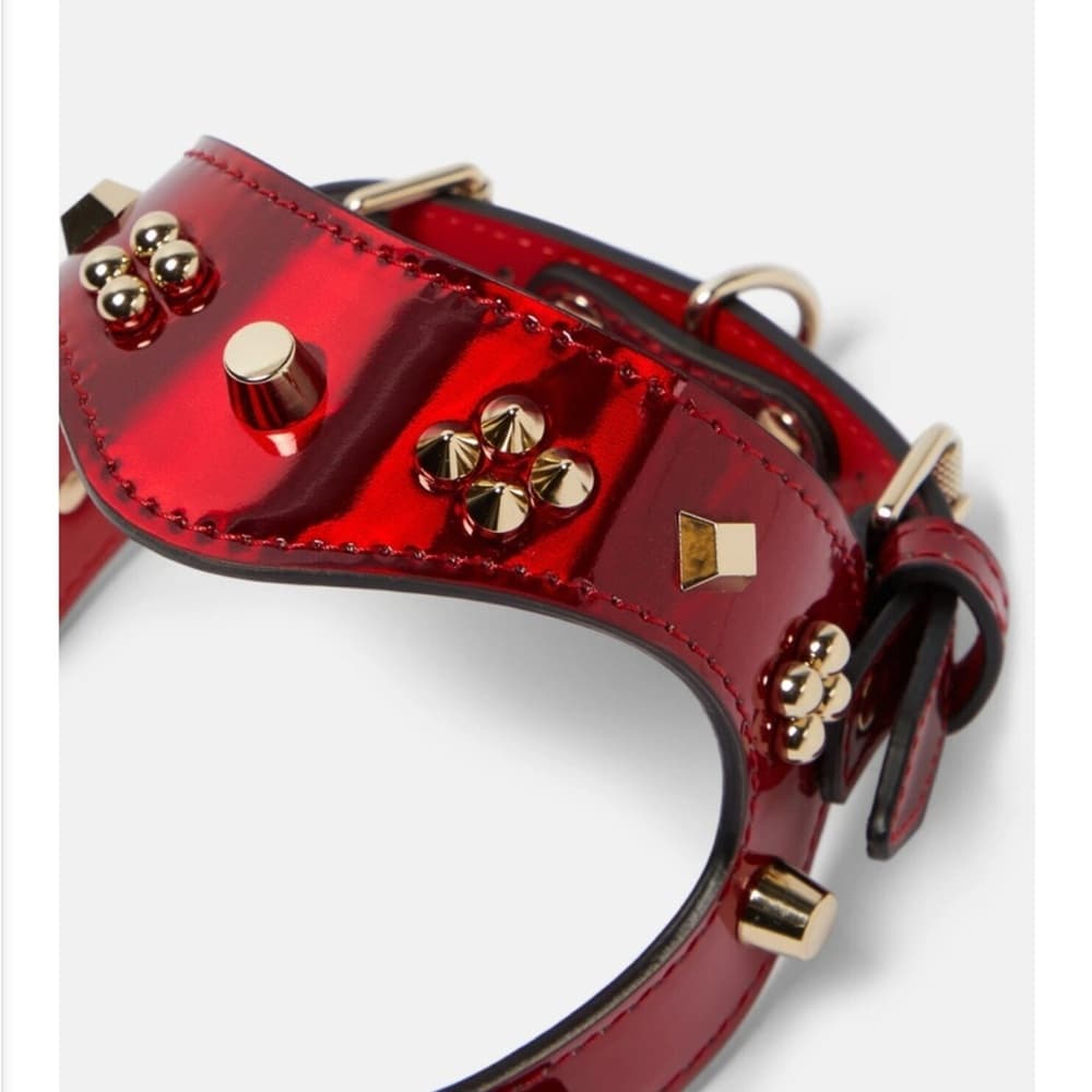 Christian Louboutin LoubiHarness XS Psychic Patent Red Leather Gold Tone Spikes - Thumbnail 2