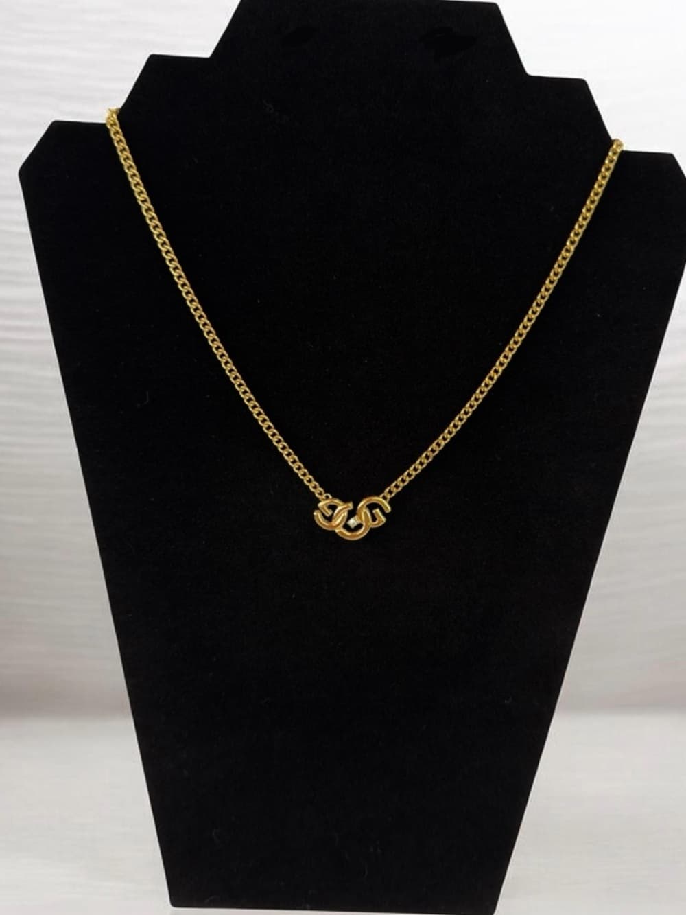 GIVENCHY Triple G Logo Crystal Pendant Chainlink 17 in Necklace Vintage - Thumbnail 2