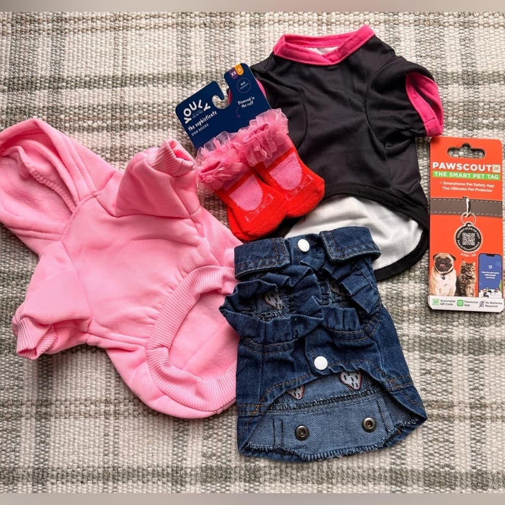 Dog Cat Sweater Jean Jacket PawScout Pet Recovery QR Scan Tag Bundle 5 piece XS - Thumbnail 3