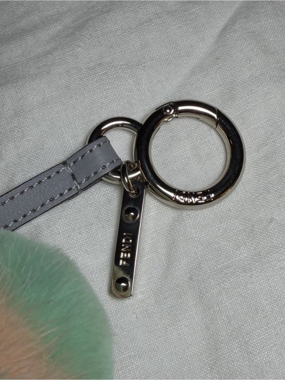 FENDI Fur Flower Bag Charm / Keychain Pastel Mint Pink Floral Design Puffy Pom - Thumbnail 5