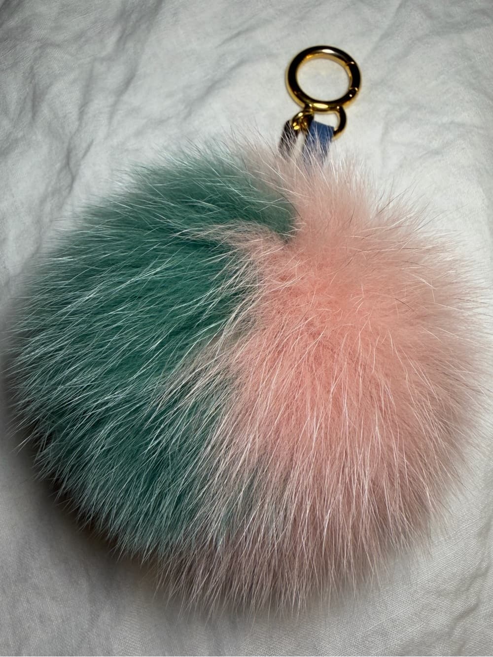 FENDI Tricolor Fox Fur Pom Pom Fendi Bag Charm Keychain Pastel Blue Pink Green - Thumbnail 4