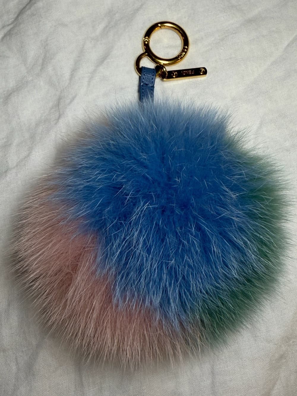 FENDI Tricolor Fox Fur Pom Pom Fendi Bag Charm Keychain Pastel Blue Pink Green - Thumbnail 2