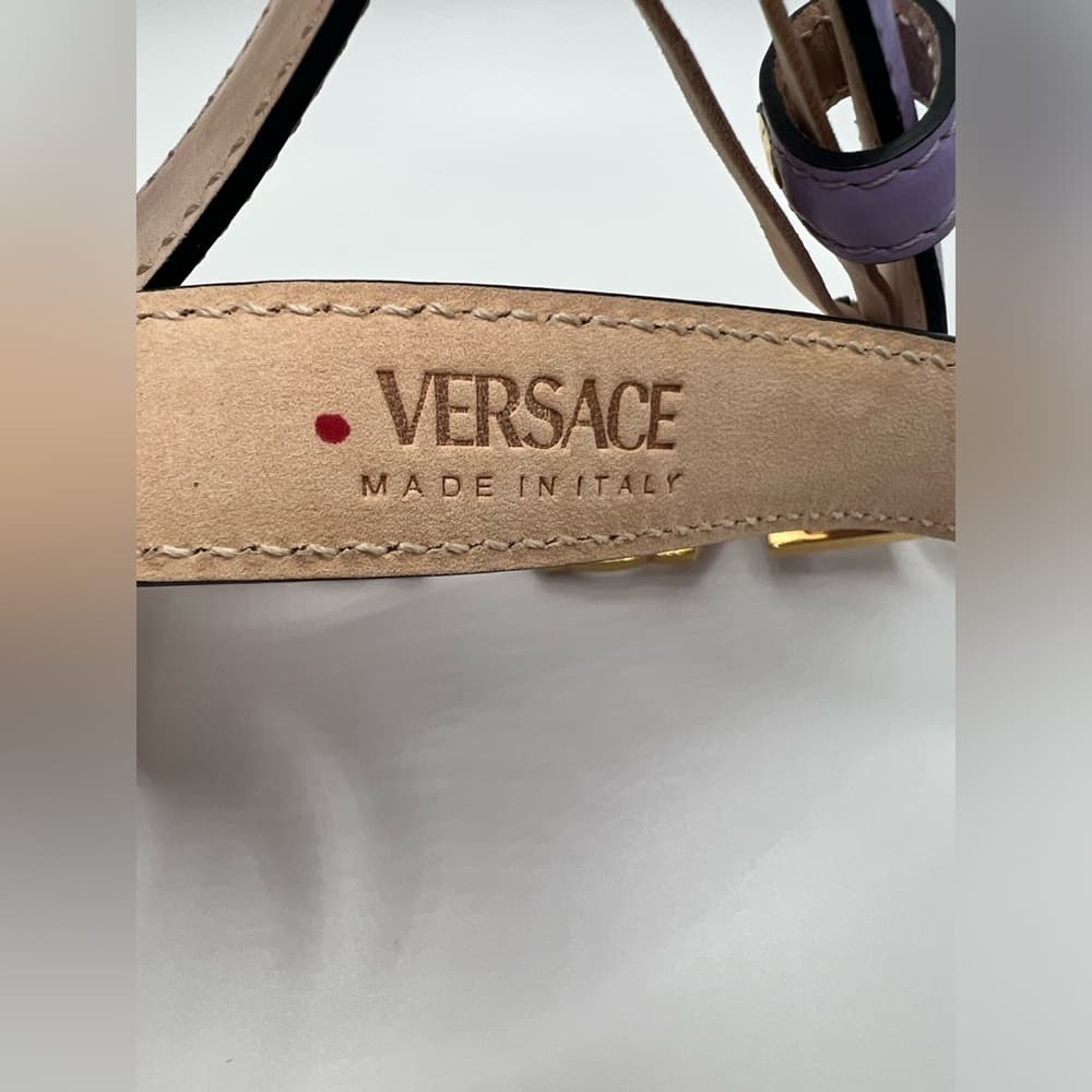 NEW VERSACE Logo Crystal Purple Leather Belt 80/32 Medium M - Thumbnail 5