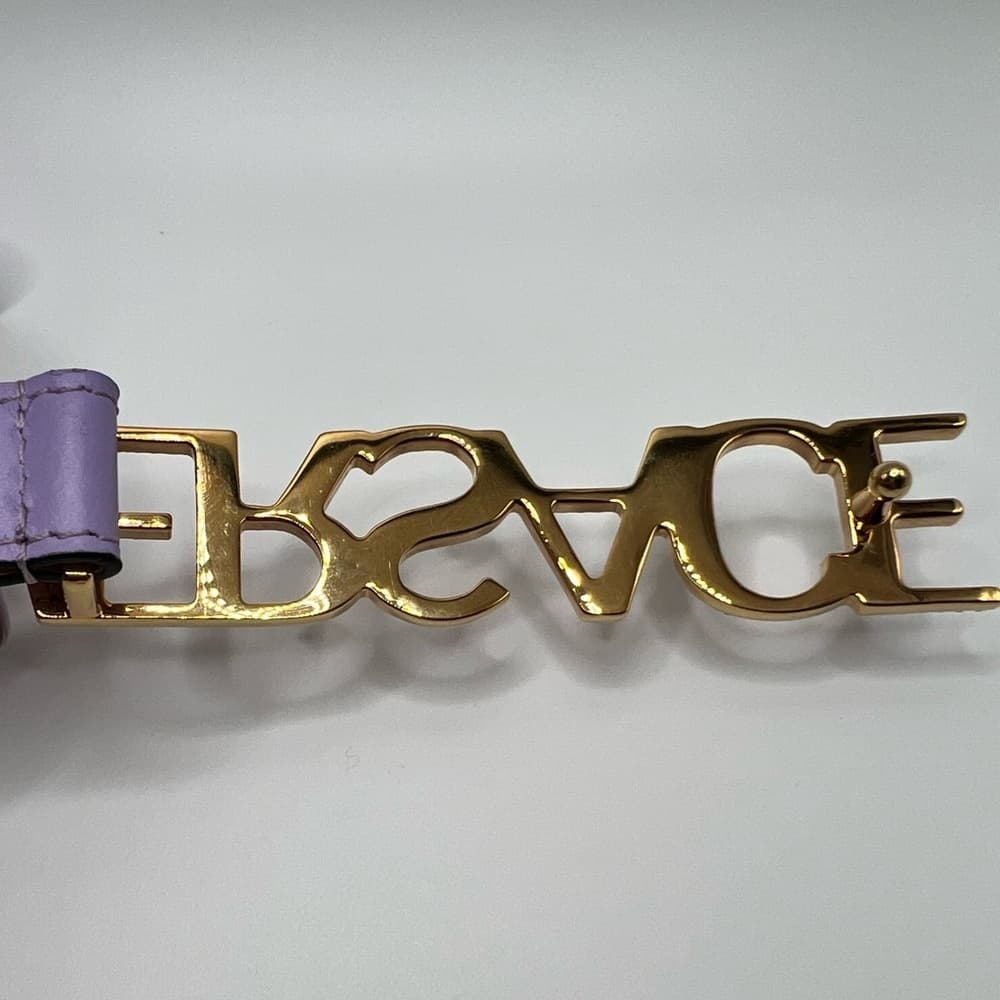 NEW VERSACE Logo Crystal Purple Leather Belt 80/32 Medium M - Thumbnail 6