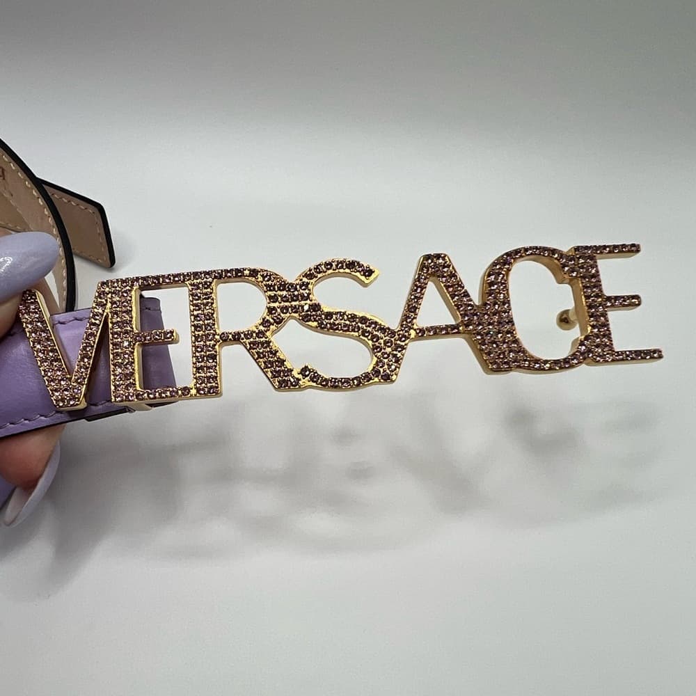 NEW VERSACE Logo Crystal Purple Leather Belt 80/32 Medium M - Thumbnail 7