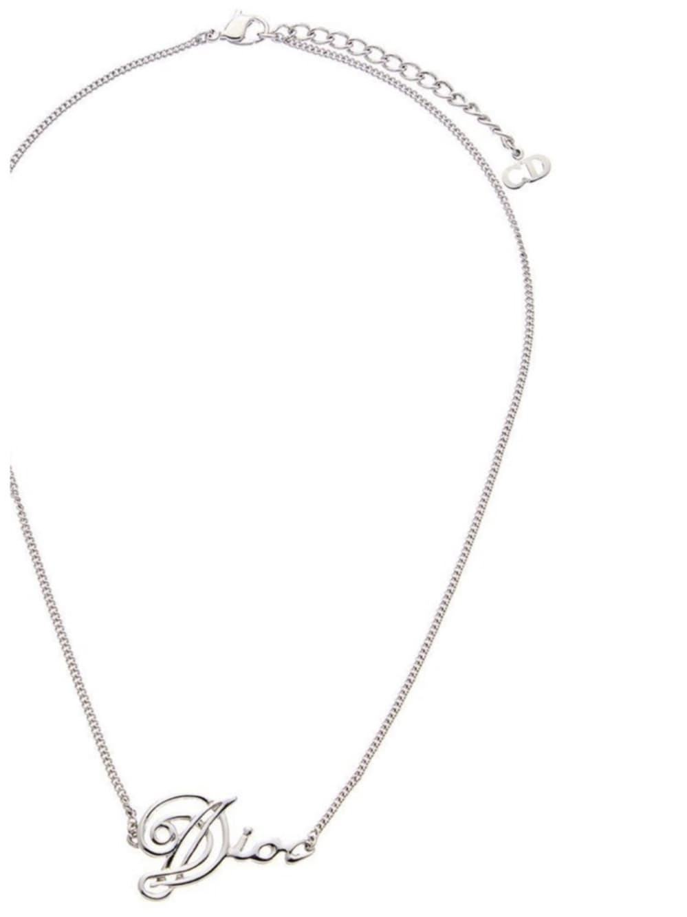 DIOR Cursive Amour Logo Silver Tone Necklace with Box & Dust Bag 16 in + 2in ext - Thumbnail 5