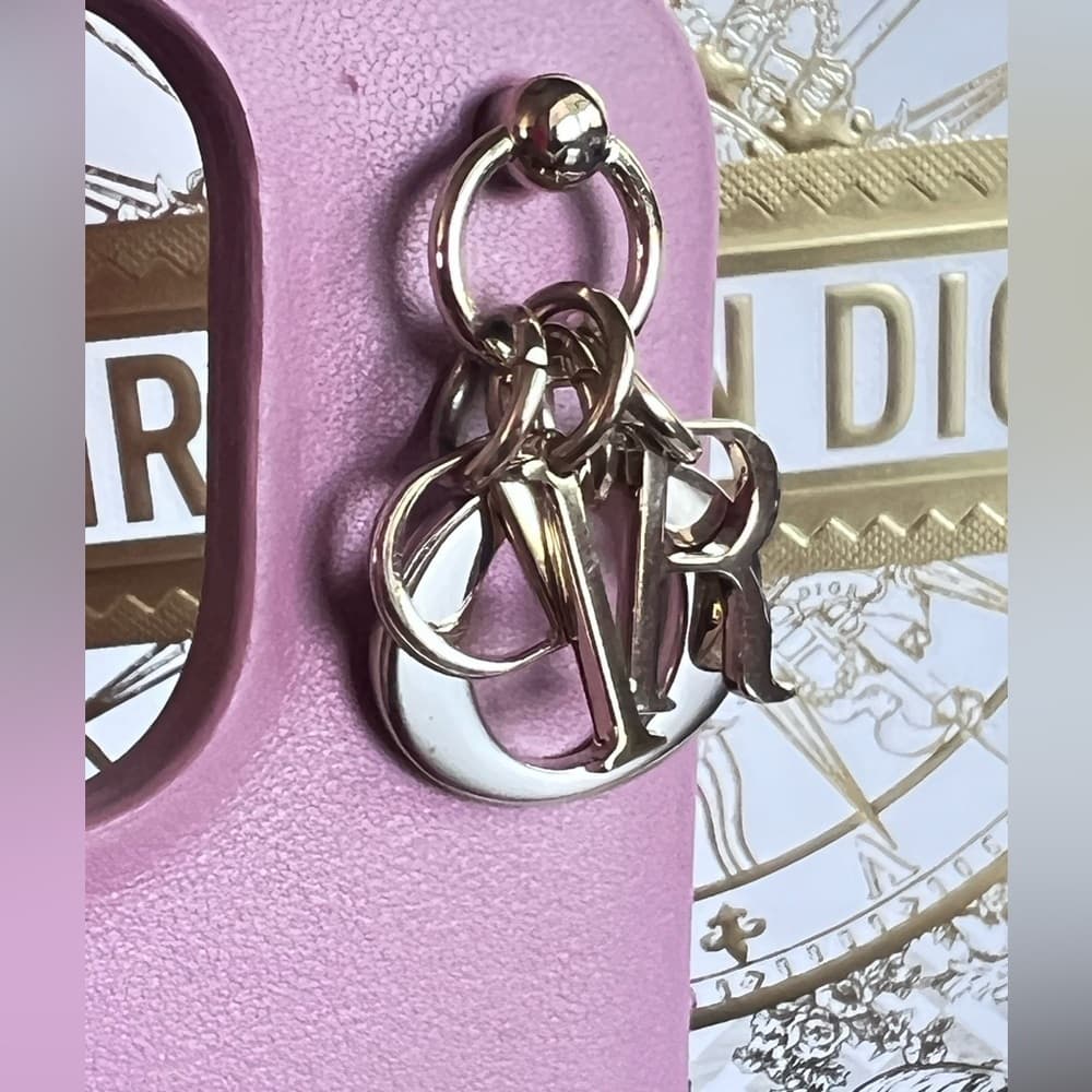 EUC Lady DIOR IPhone 14 Pro Case Pink Leather Charms Pocket Suede Lined Interior - Thumbnail 2