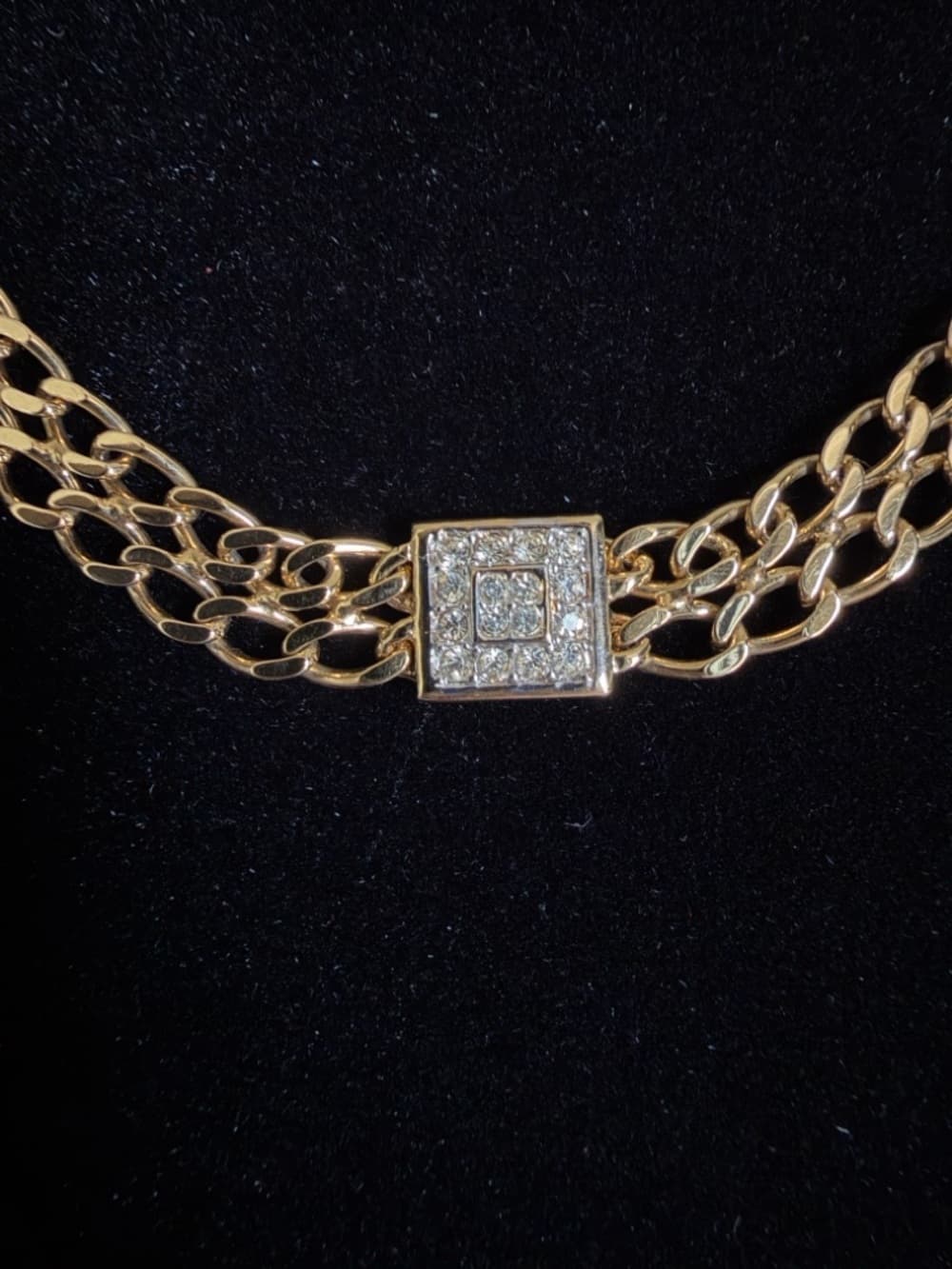 Nina Ricci Vintage Gold Plated Rhinestone Double Link Choker Necklace Stunning! - Thumbnail 3