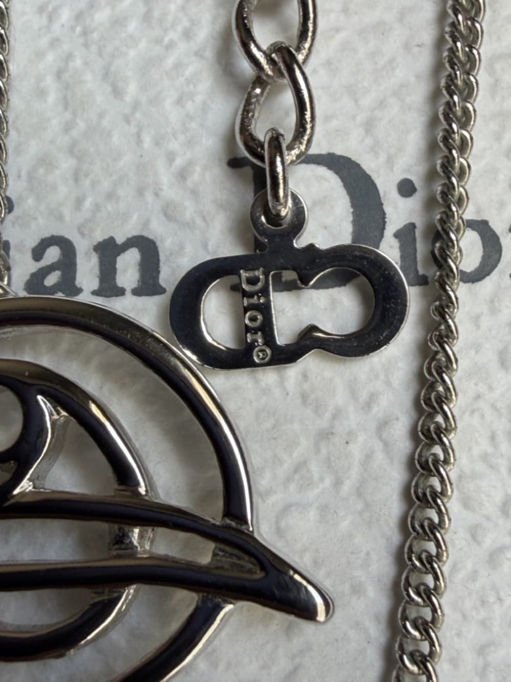 DIOR Cursive Amour Logo Silver Tone Necklace with Box & Dust Bag 16 in + 2in ext - Thumbnail 13