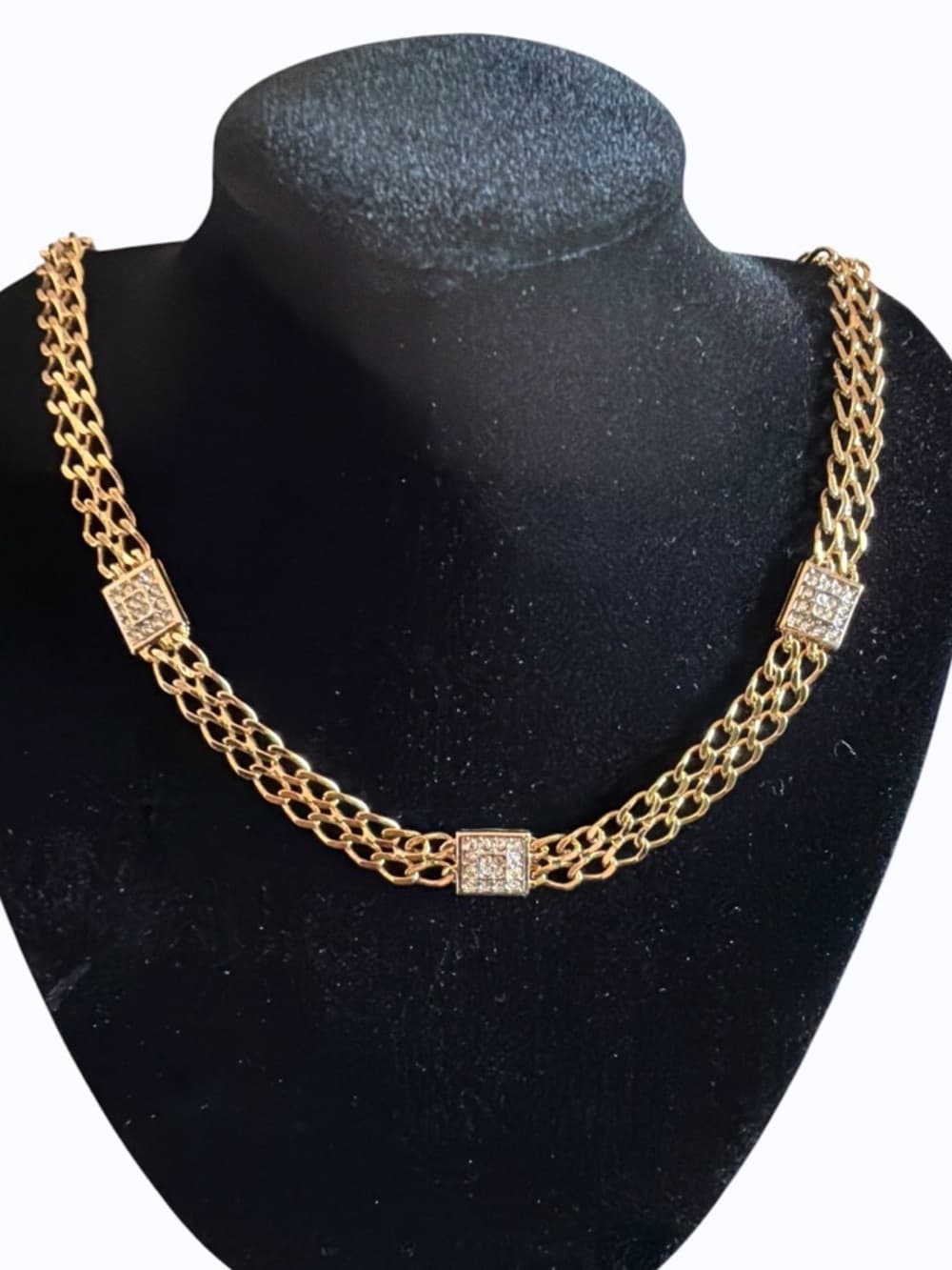 Nina Ricci Vintage Gold Plated Rhinestone Double Link Choker Necklace Stunning! - Thumbnail 4
