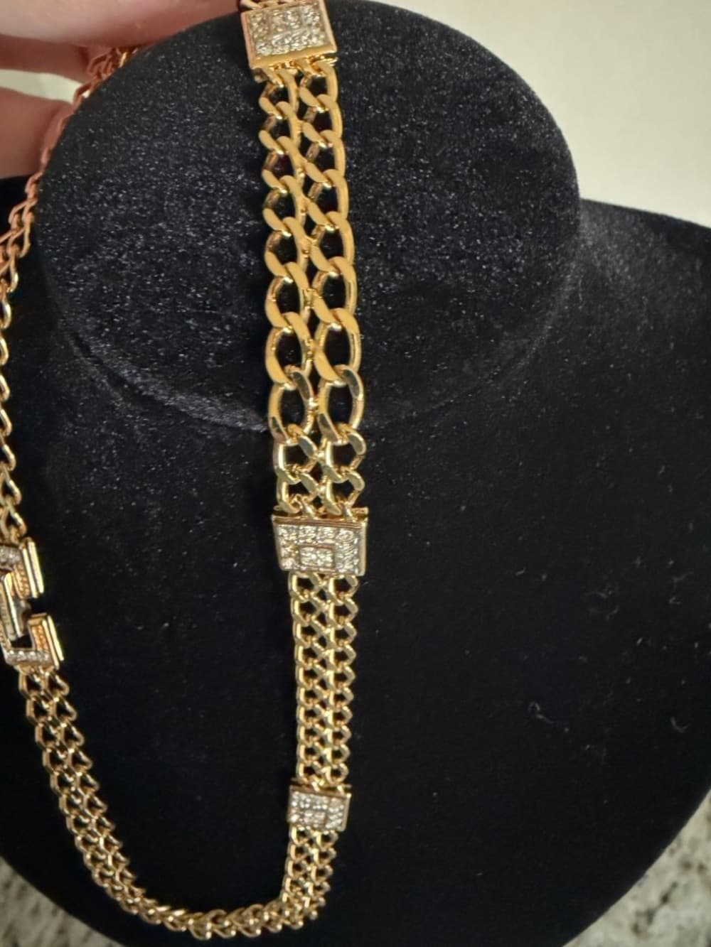 Nina Ricci Vintage Gold Plated Rhinestone Double Link Choker Necklace Stunning! - Thumbnail 10