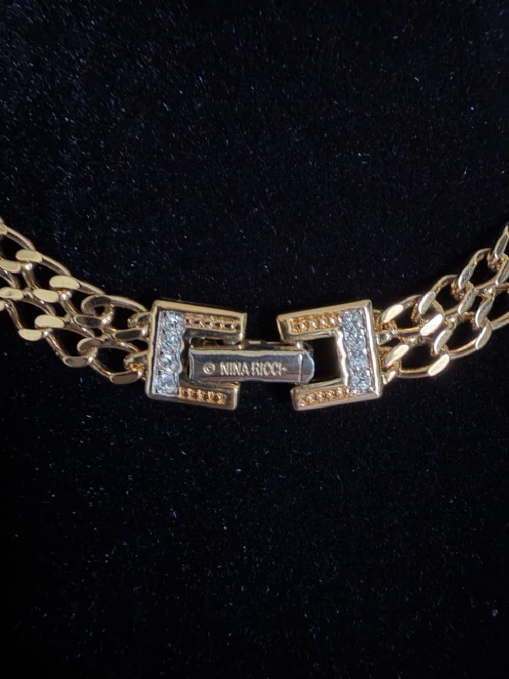 Nina Ricci Vintage Gold Plated Rhinestone Double Link Choker Necklace Stunning! - Thumbnail 7