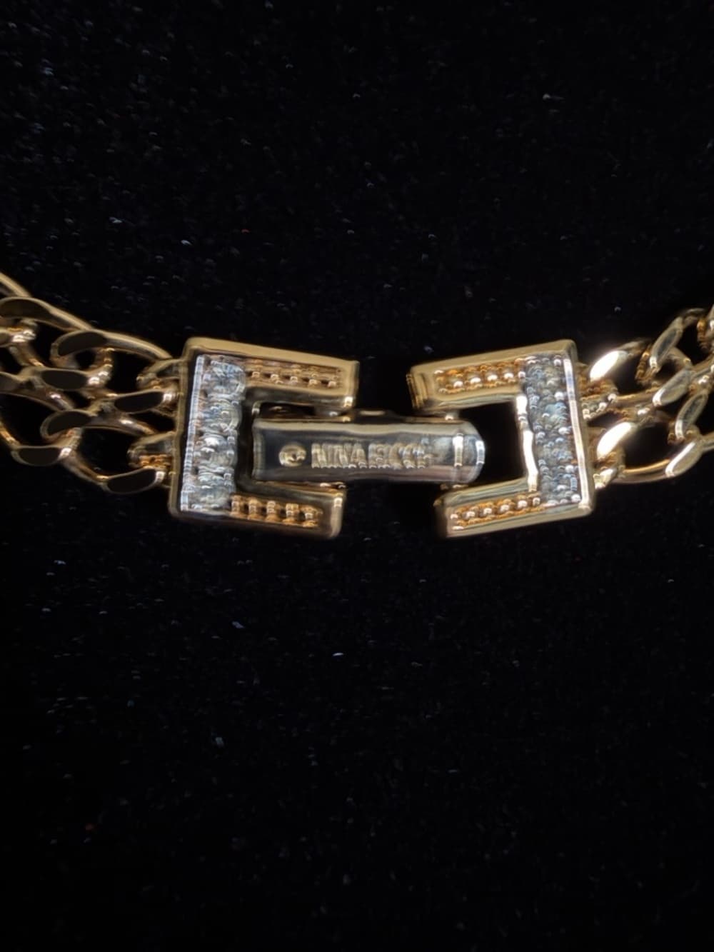 Nina Ricci Vintage Gold Plated Rhinestone Double Link Choker Necklace Stunning! - Thumbnail 8