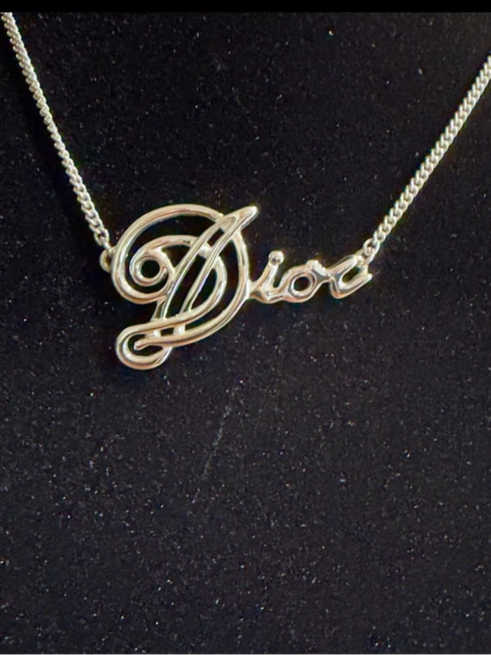DIOR Cursive Amour Logo Silver Tone Necklace with Box & Dust Bag 16 in + 2in ext - Thumbnail 4