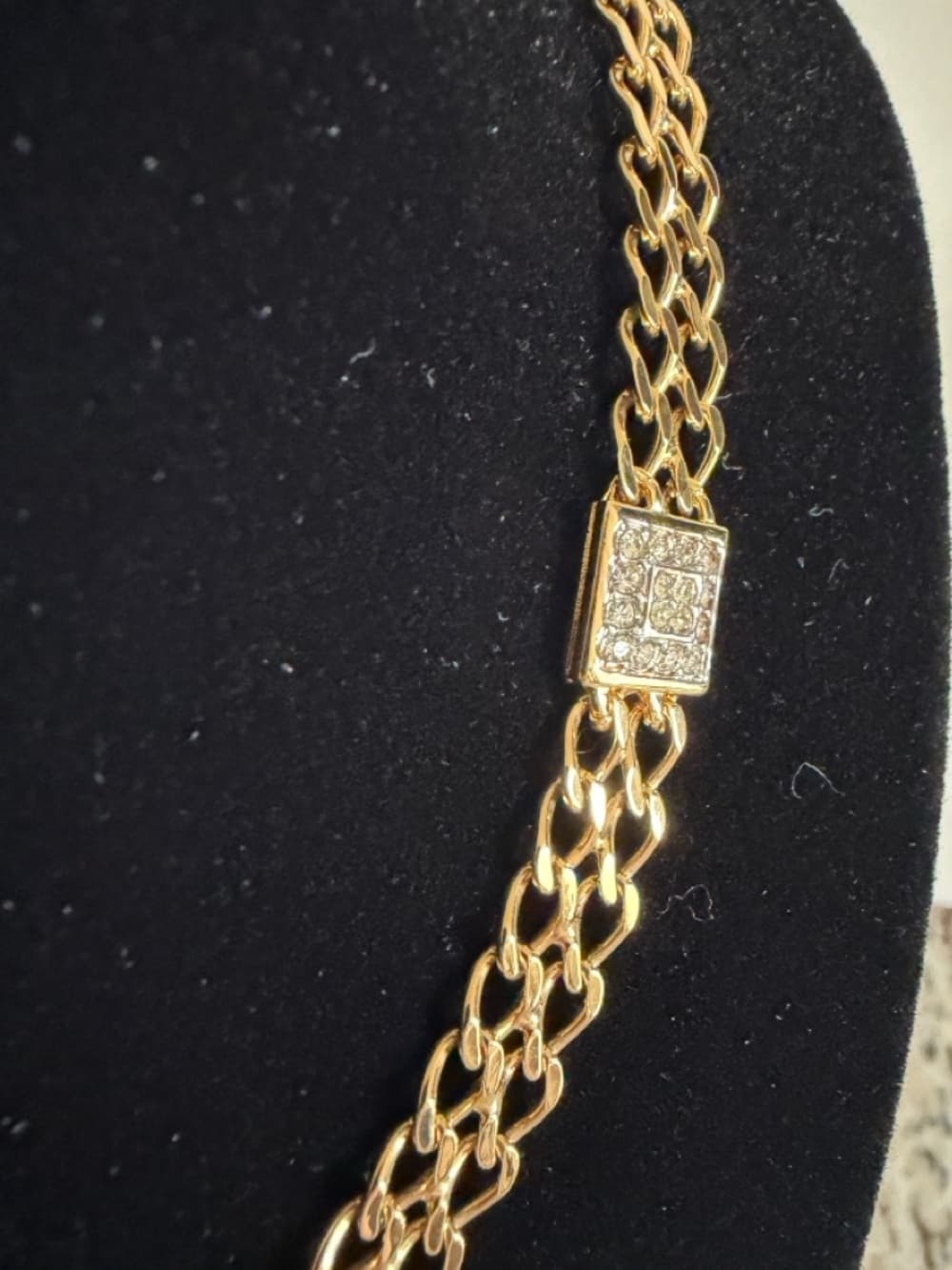 Nina Ricci Vintage Gold Plated Rhinestone Double Link Choker Necklace Stunning! - Thumbnail 6