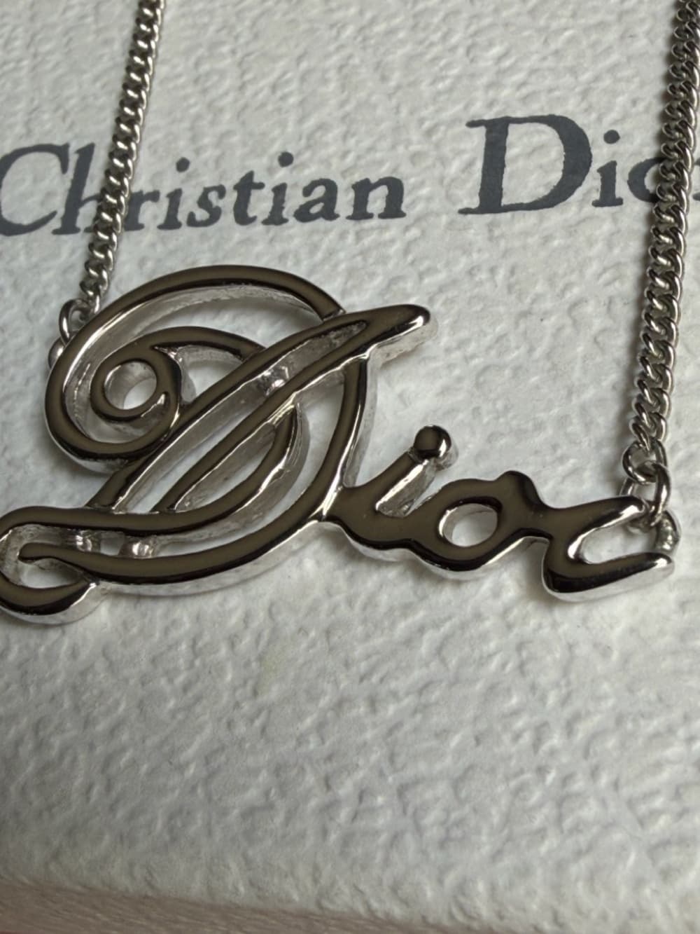 DIOR Cursive Amour Logo Silver Tone Necklace with Box & Dust Bag 16 in + 2in ext - Thumbnail 7