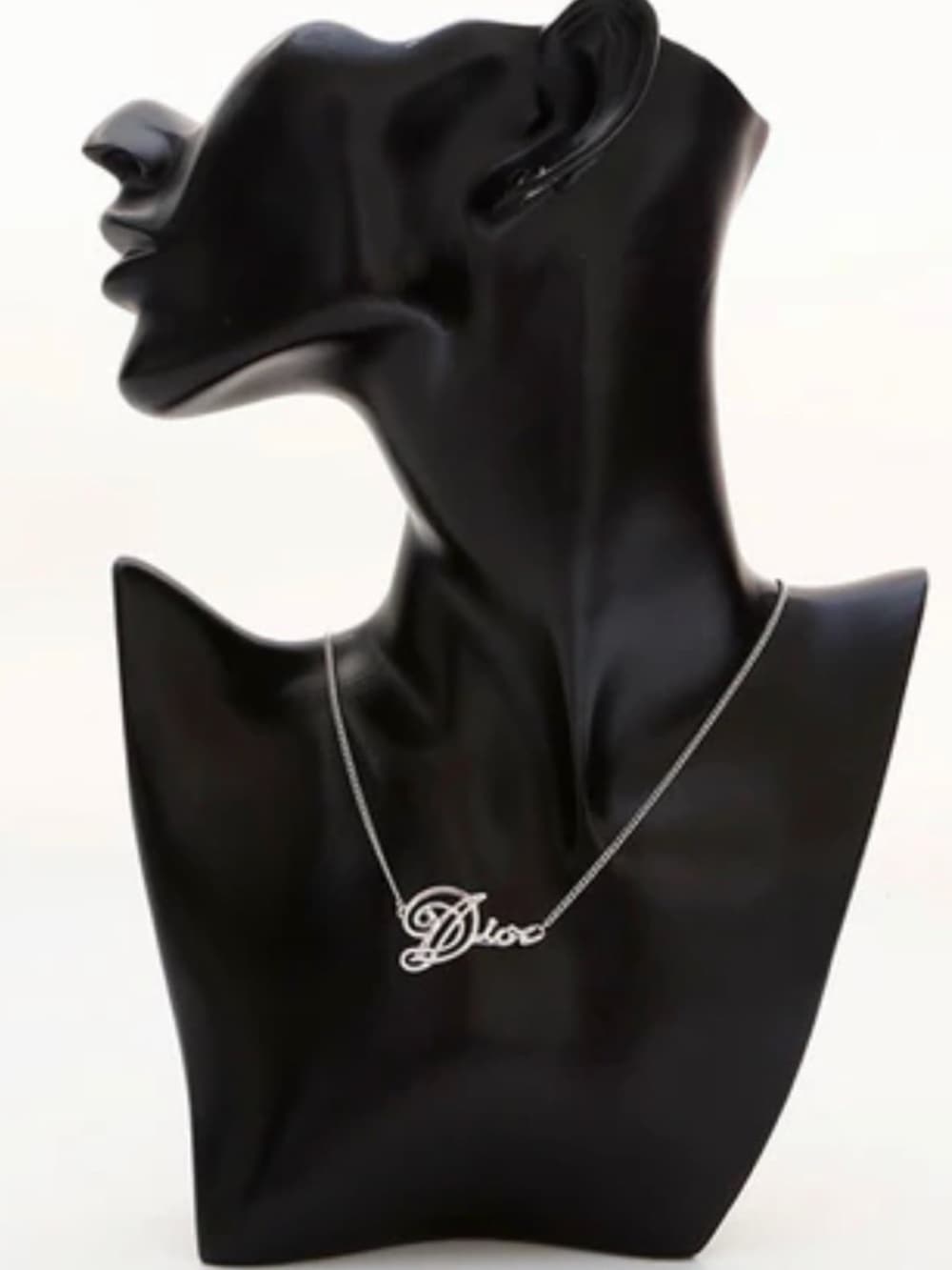 DIOR Cursive Amour Logo Silver Tone Necklace with Box & Dust Bag 16 in + 2in ext - Thumbnail 3