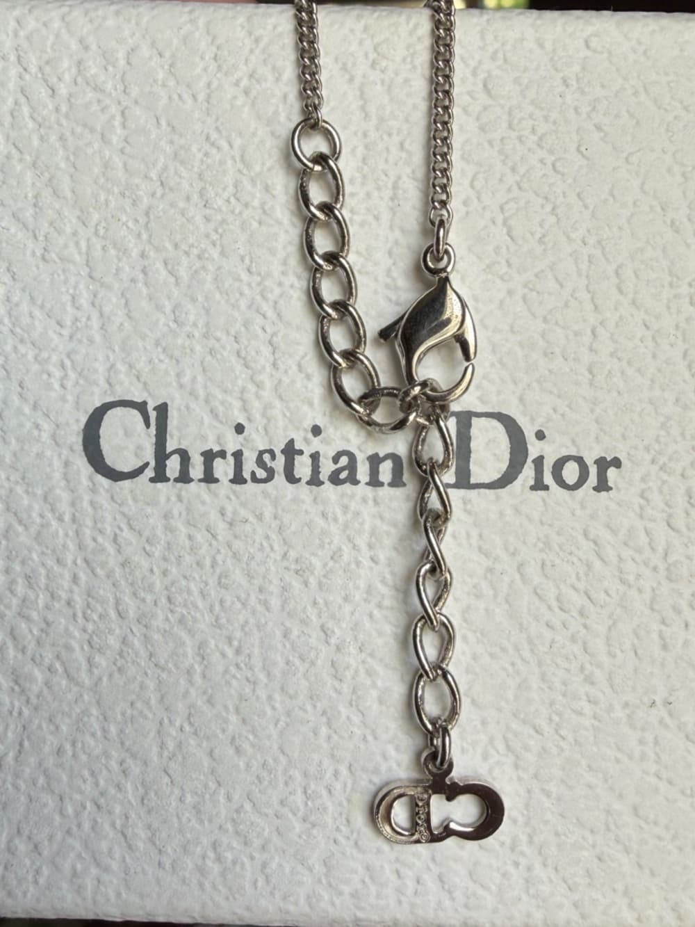 DIOR Cursive Amour Logo Silver Tone Necklace with Box & Dust Bag 16 in + 2in ext - Thumbnail 11