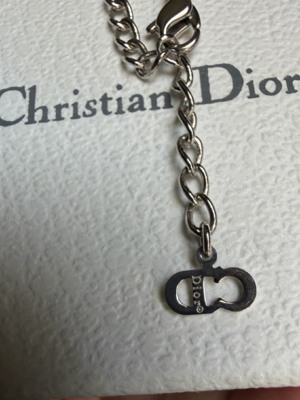 DIOR Cursive Amour Logo Silver Tone Necklace with Box & Dust Bag 16 in + 2in ext - Thumbnail 12